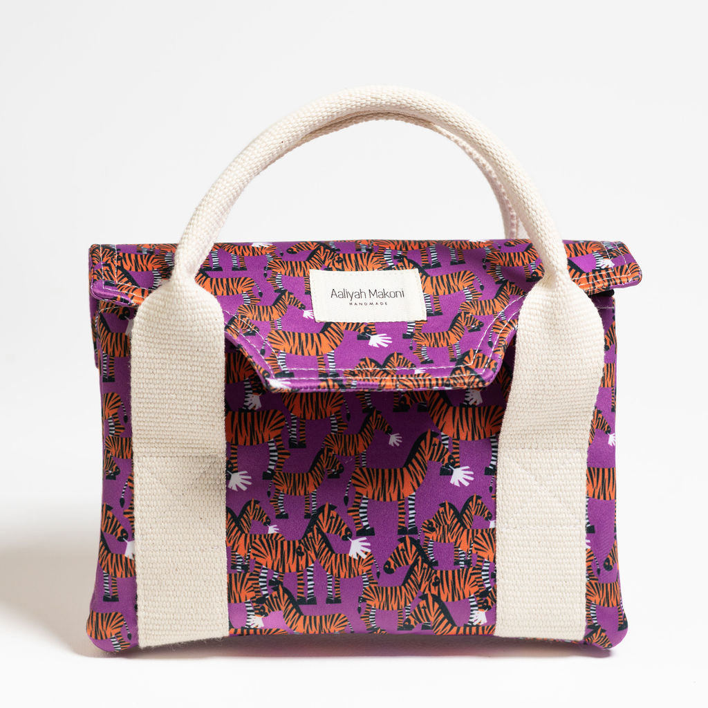 Purple zebra mini brief handbag