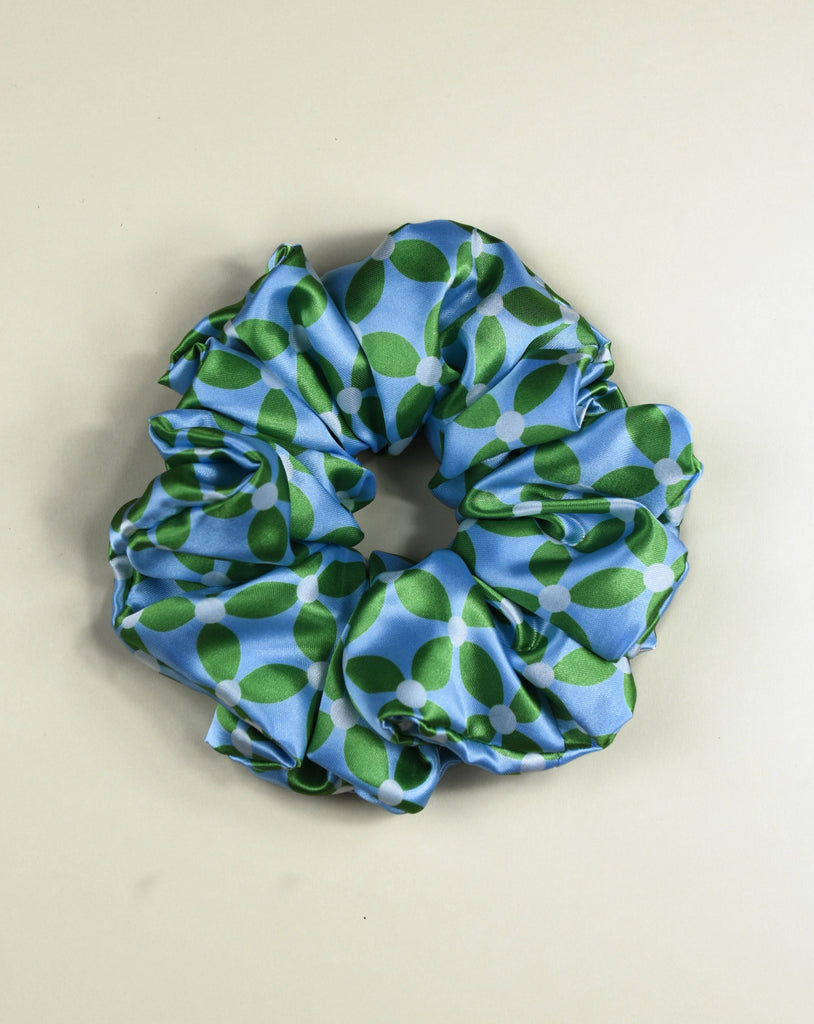 Blue Floral Geometric Scrunchie