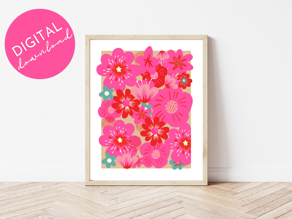 Pink flowers wall art printable