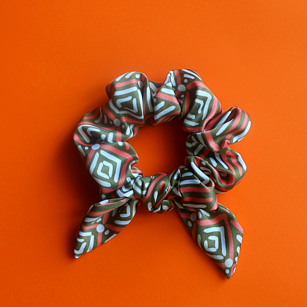 Green tribal bow scrunchie