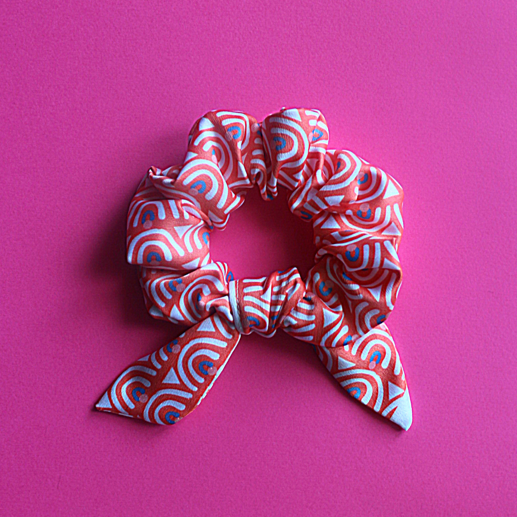 Pink ethnic bow scrunchie