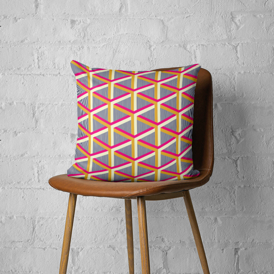 Blue geometric cushion cover