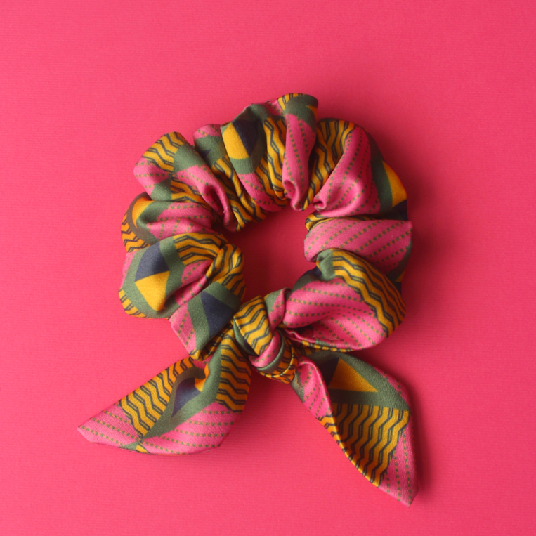 Pink carnation bow scrunchie
